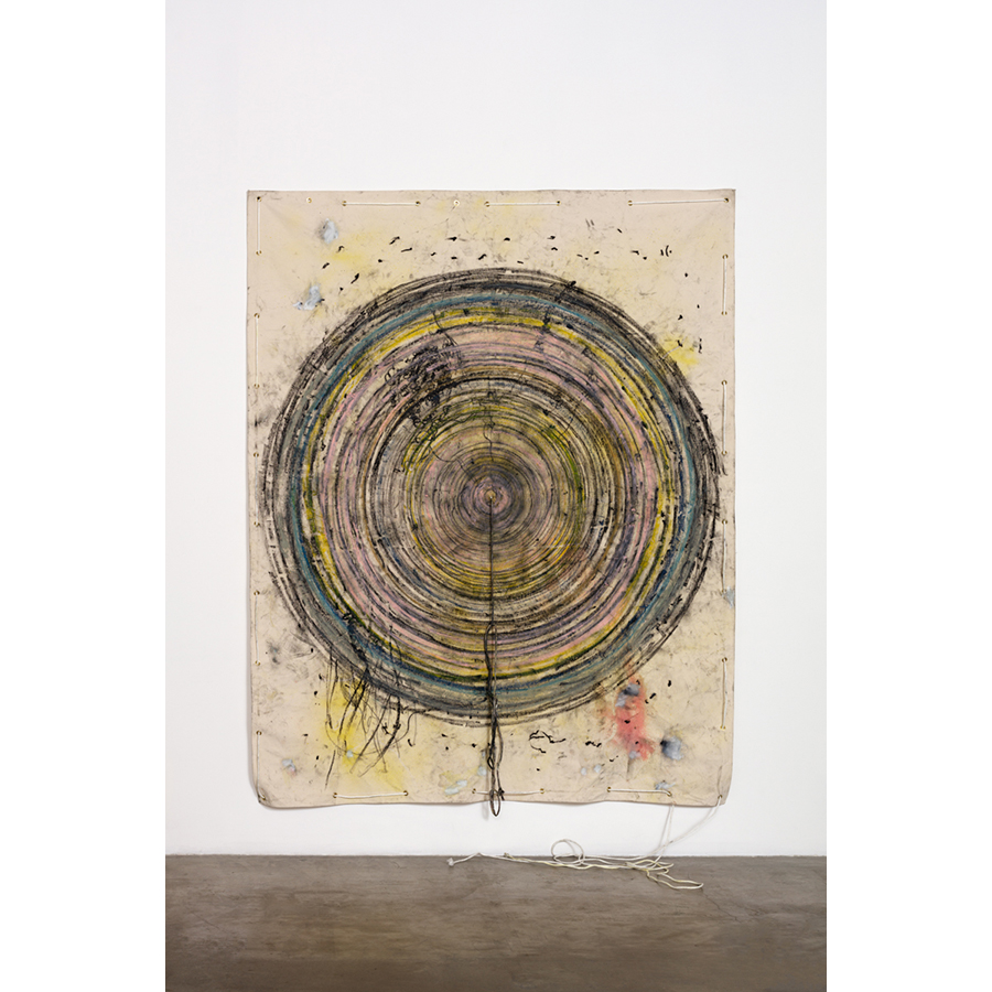 Naotaka Hiro
Untitled (Crawl)
2016
Canvas, Fabric dye, Oil Pastel, Rope, Grommets
9 x 7 ft